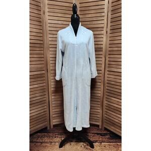 Miss Elaine Women's Blue Soft Long Sleeve Zip Front Robe Size Medium Petite PM